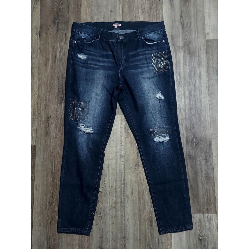 🎁JUICY COUTURE Women's Sz 14 (36x28) Distressed Stone Wash Embellished Denim